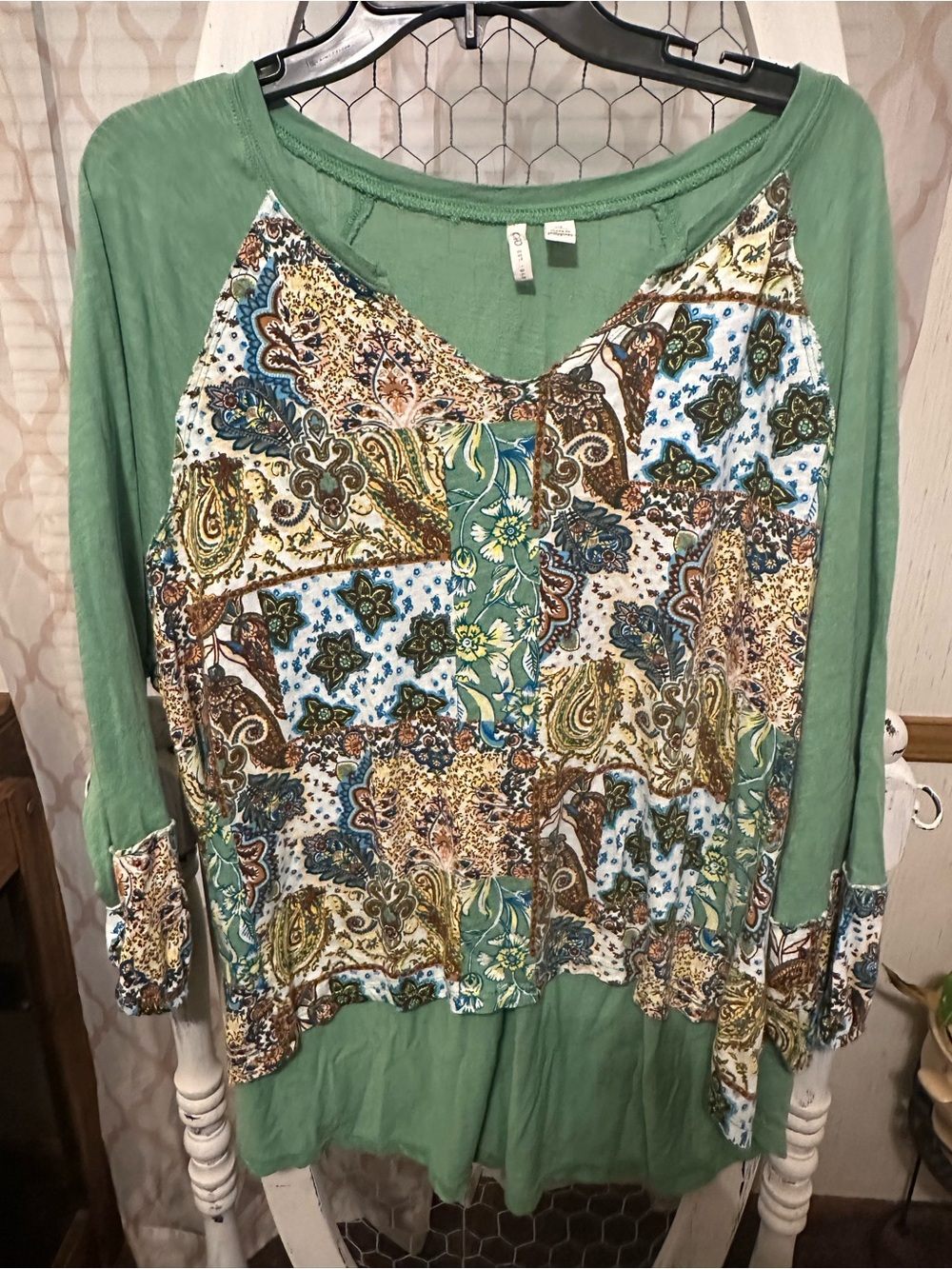Cato Green Patchwork Paisley Raglan Tunic